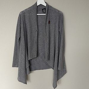 Bobeau One-Button Grey Drape Front Cardigan